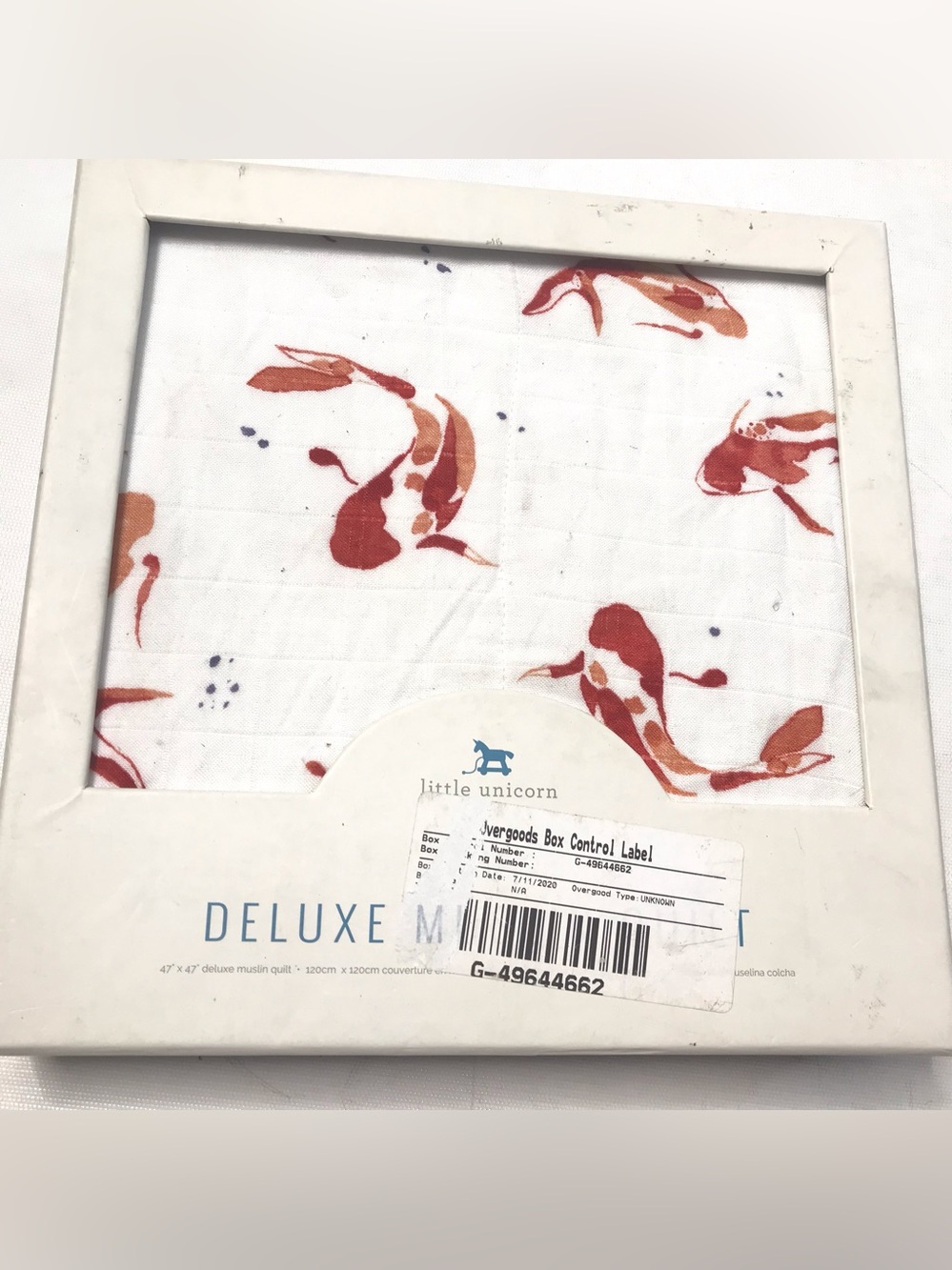 Little Unicorn Bamboo Muslin Baby Quilt 47” X 47” Breatheable Boy Girl Fish Pond